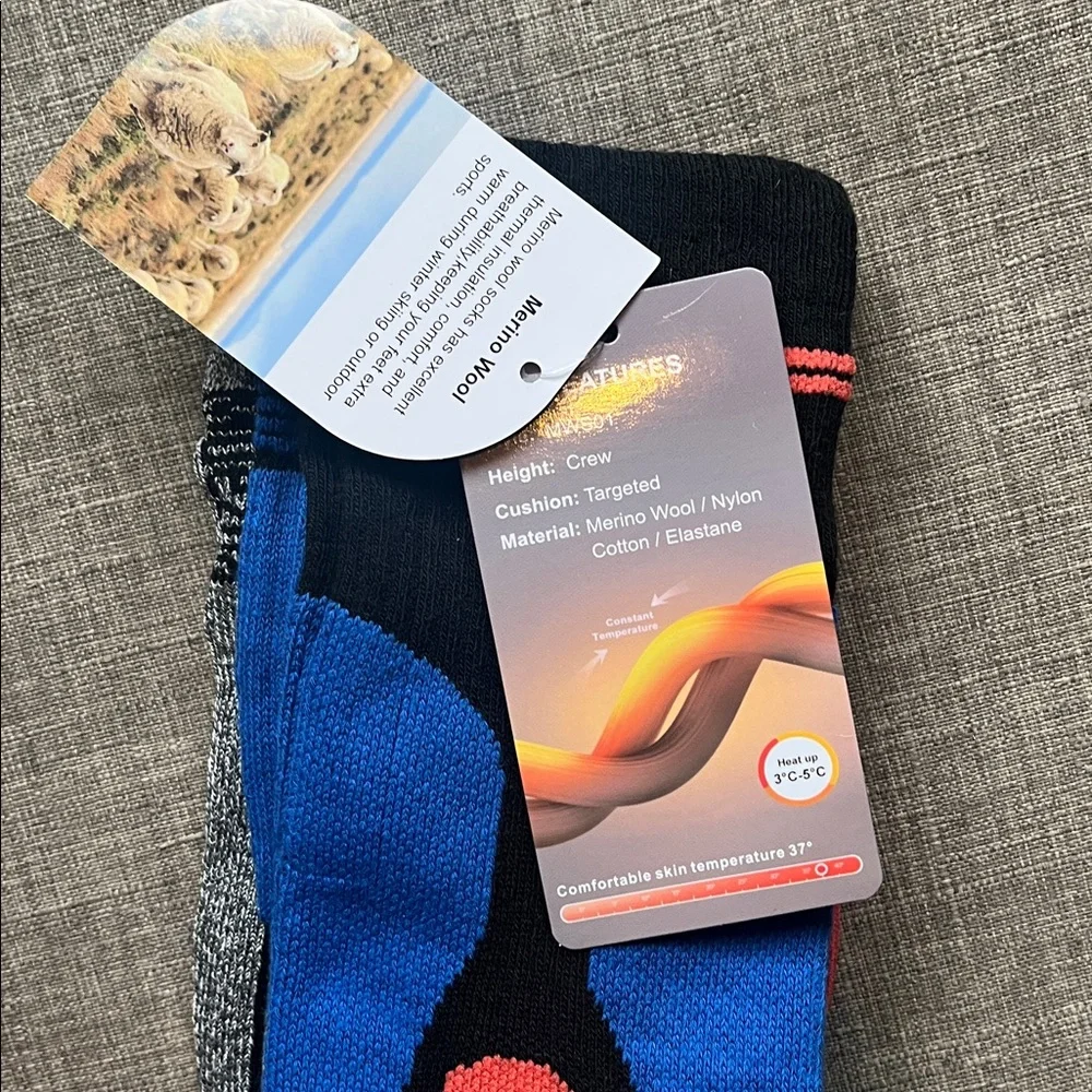 2 Pair Muezna Merino Wool Blend Ski Winter Thermal Socks NWT